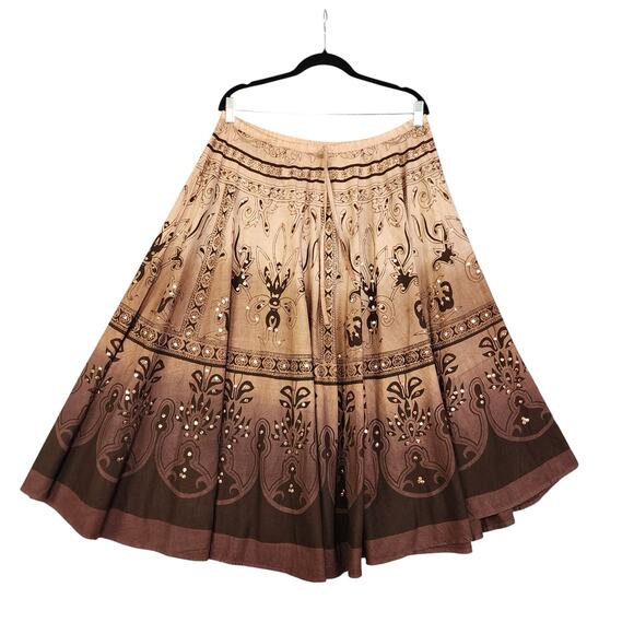 Angie Womens Peasant Midi Skirt Size Small Brown Ombre Tie Waist Boho Sequins - Picture 1 of 9